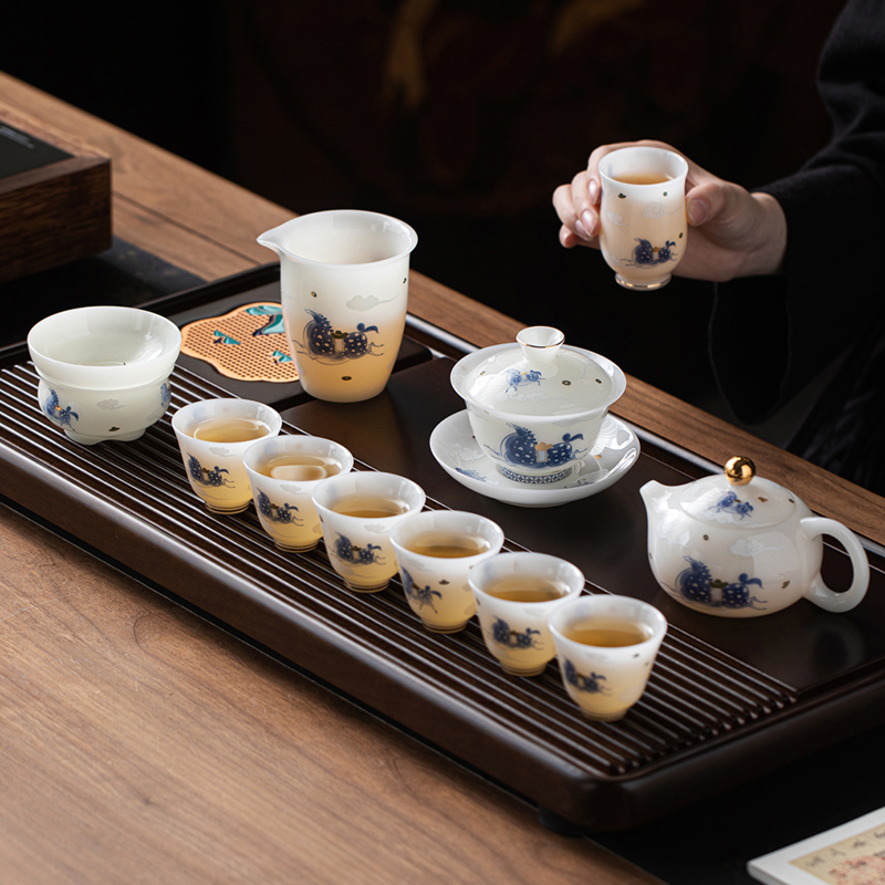 尾桥下窑冰种璞玉长风踏云功夫茶具大套装商务中秋节日会议礼品