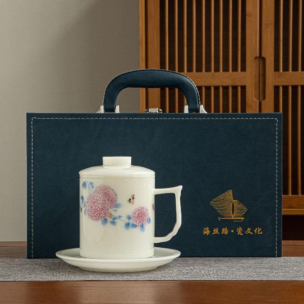 尾桥下窑冰种璞玉绣球办公泡茶水杯陶瓷杯商务会议伴手礼节日礼