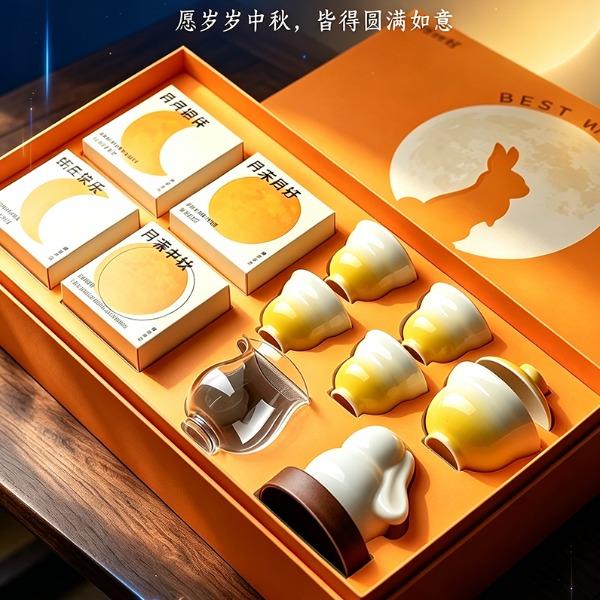 尾桥下窑月满福满中秋伴手礼茶具月饼小夜灯套装商务赠品节日礼